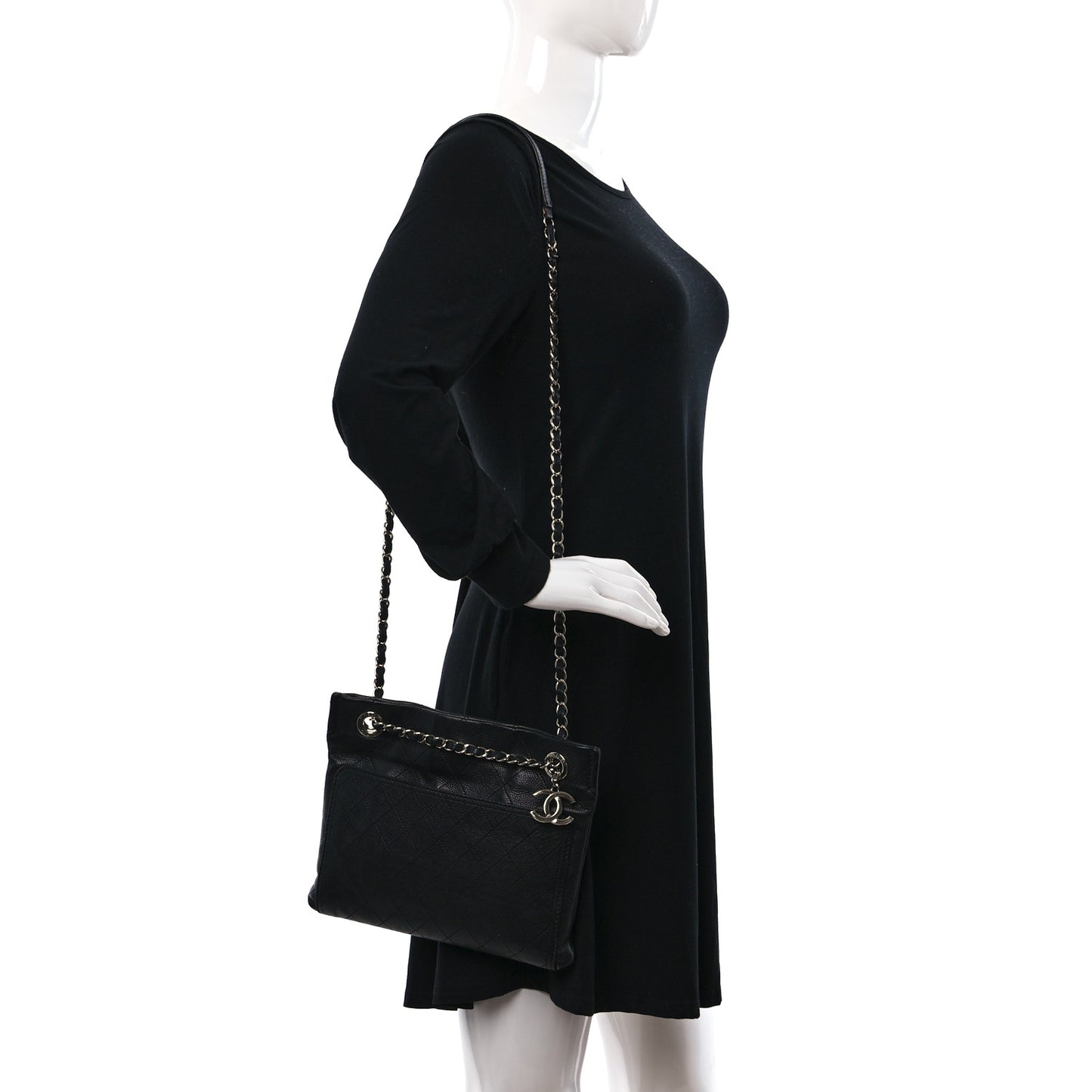 Caviar Stitched Small CC Pocket Shoulder Black