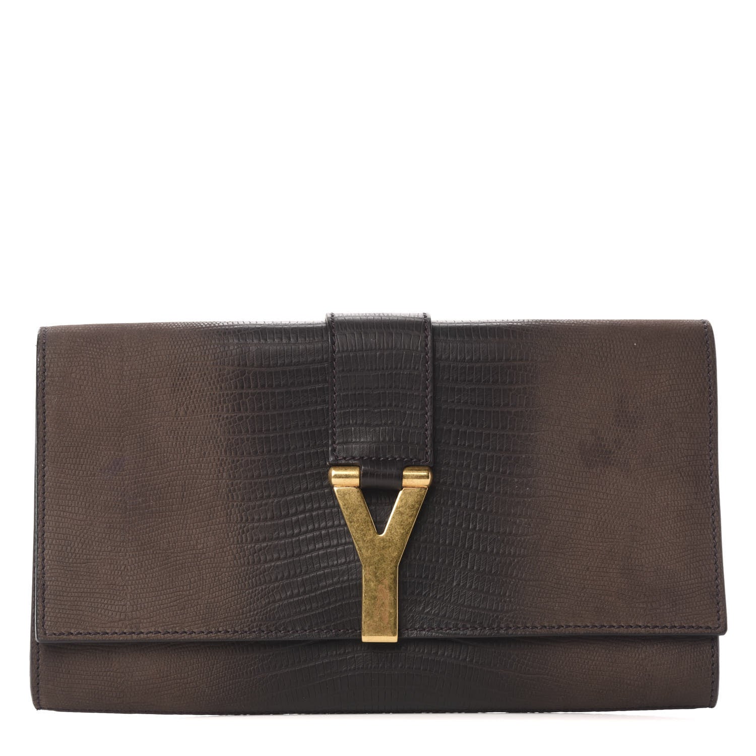 Saint Laurent Calfskin Lizard Embossed Classic Y Clutch Brown 1 of 6
