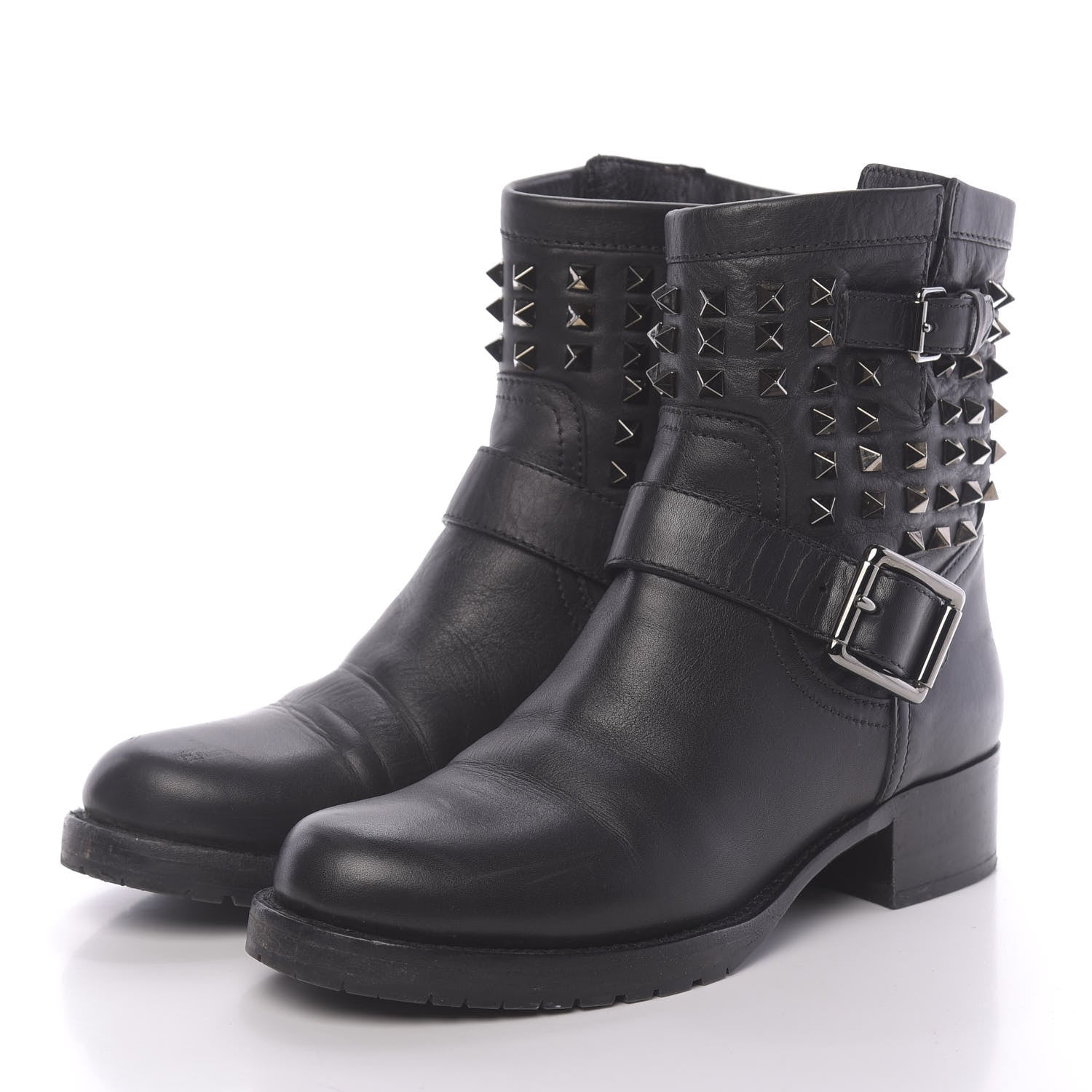 Valentino Garavani Calfskin Rockstud 30mm Biker Boots 38.5 Black 3 of 9
