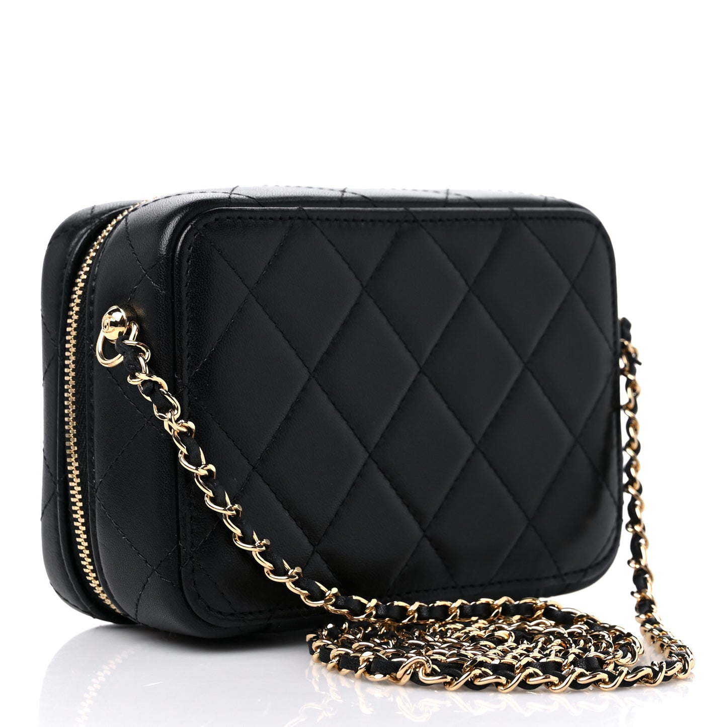 Lambskin Quilted Golden Plate Clutch With Chain Black