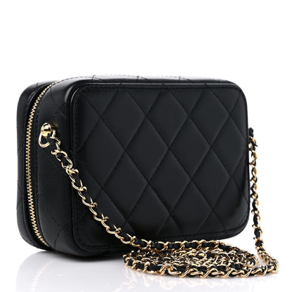 Chanel Lambskin Quilted Golden Plate Clutch With Chain Black 3 of 9
