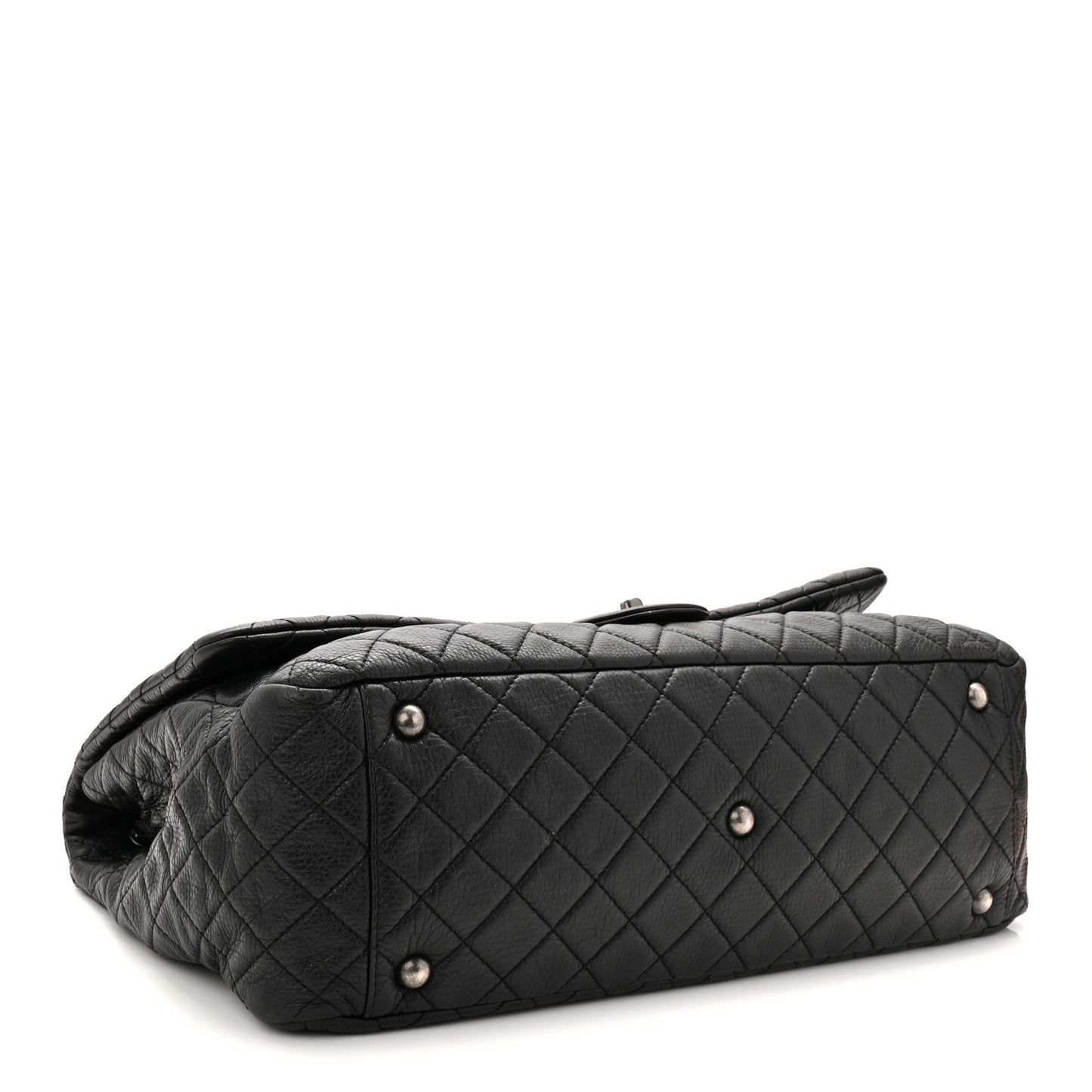 Calfskin Quilted XXL Travel Flap Bag Black
