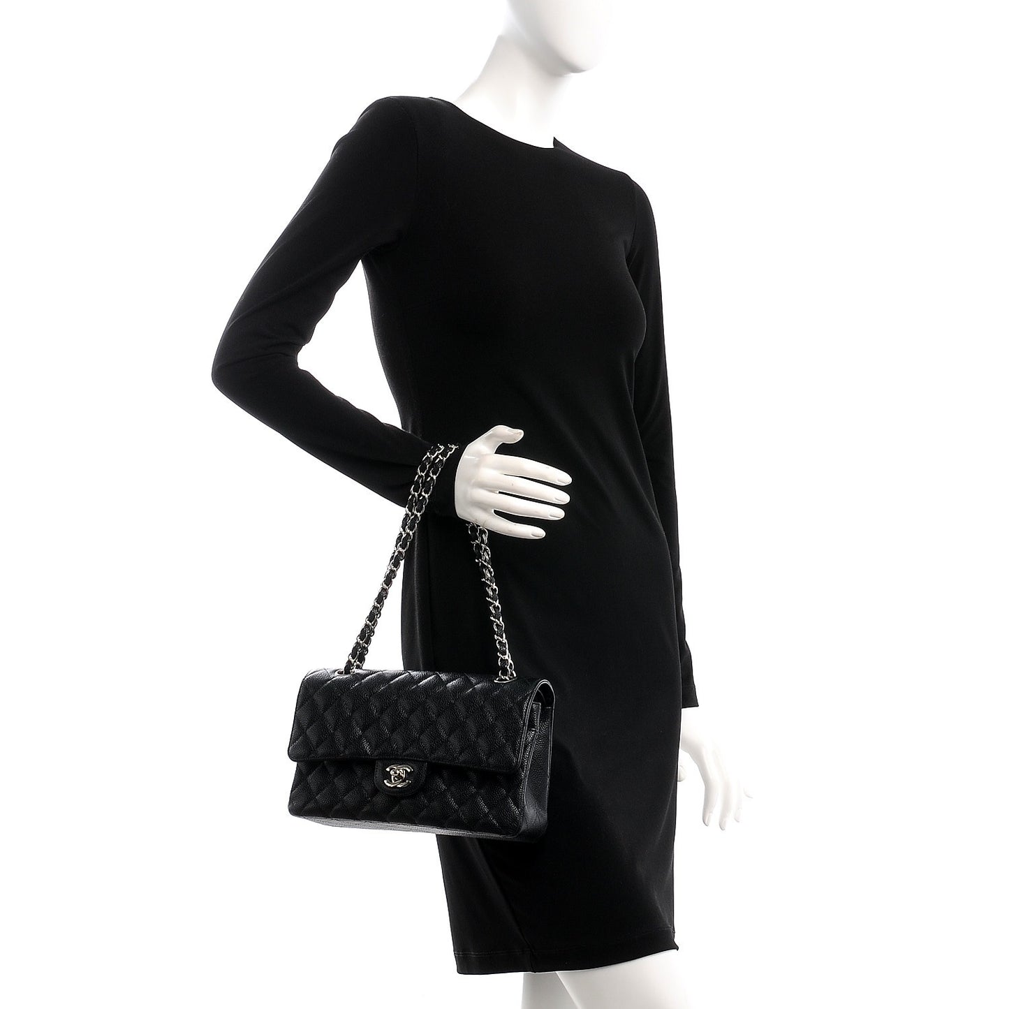 Caviar Quilted Medium Double Flap Black