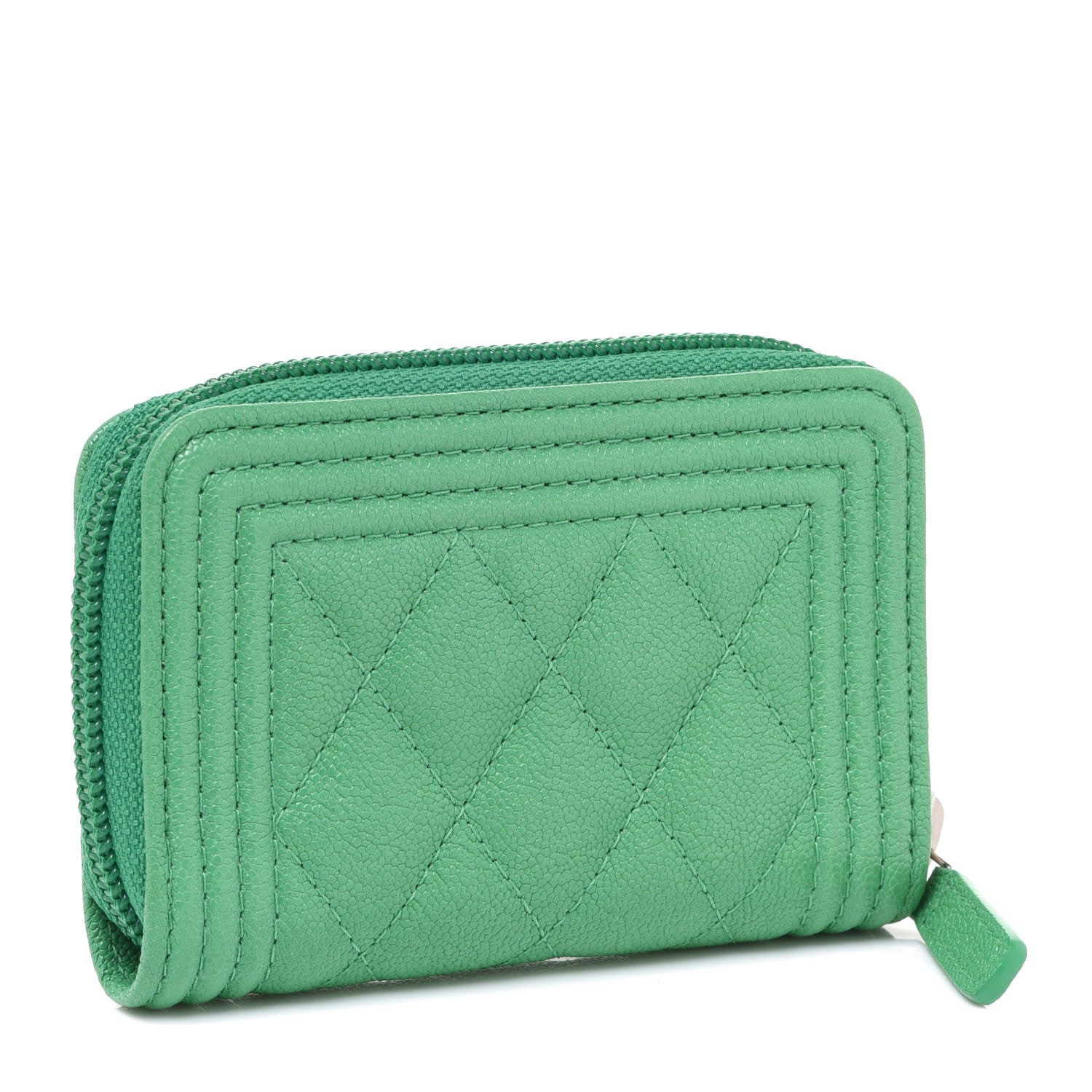 Chanel Caviar Quilted Boy Zip Around Coin Purse Wallet Green 3 of 8