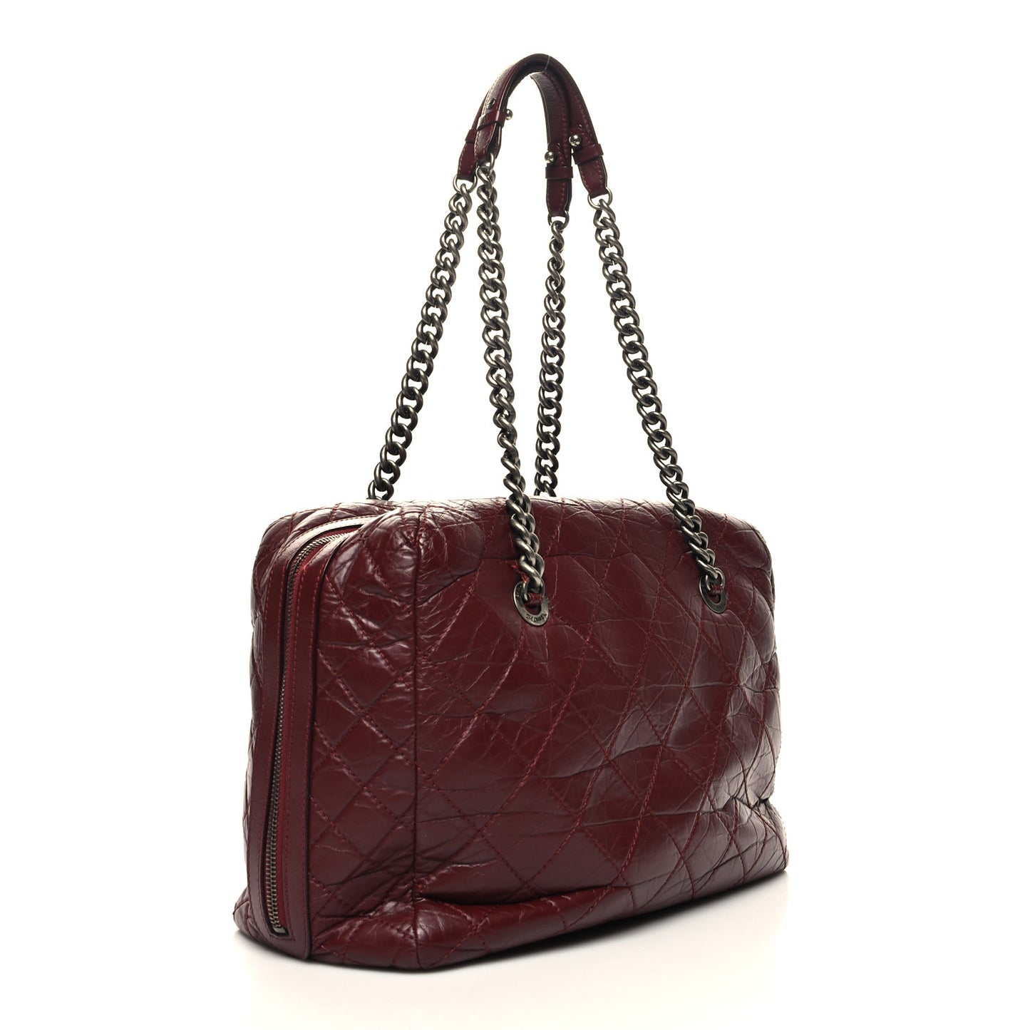 Aged Calfskin Quilted Large Secret Tag Bowling Bag Burgundy
