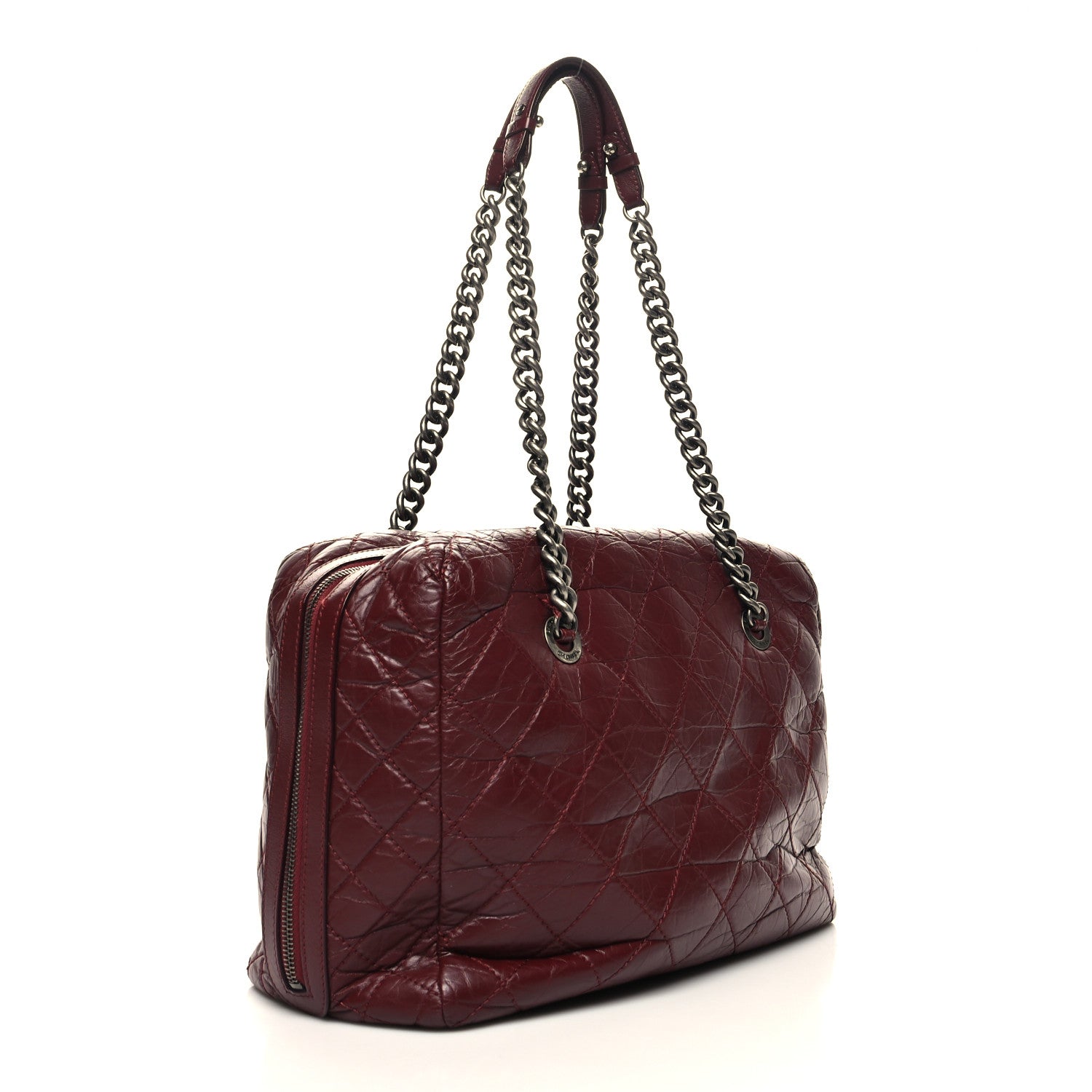 Chanel Aged Calfskin Quilted Large Secret Tag Bowling Bag Burgundy 3 of 12