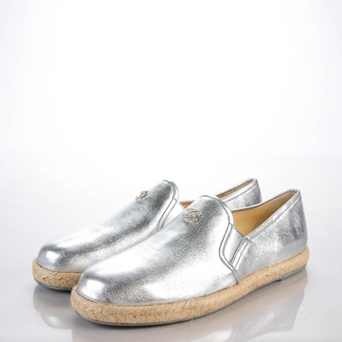 Metallic Lambskin CC Loafers 39 Silver