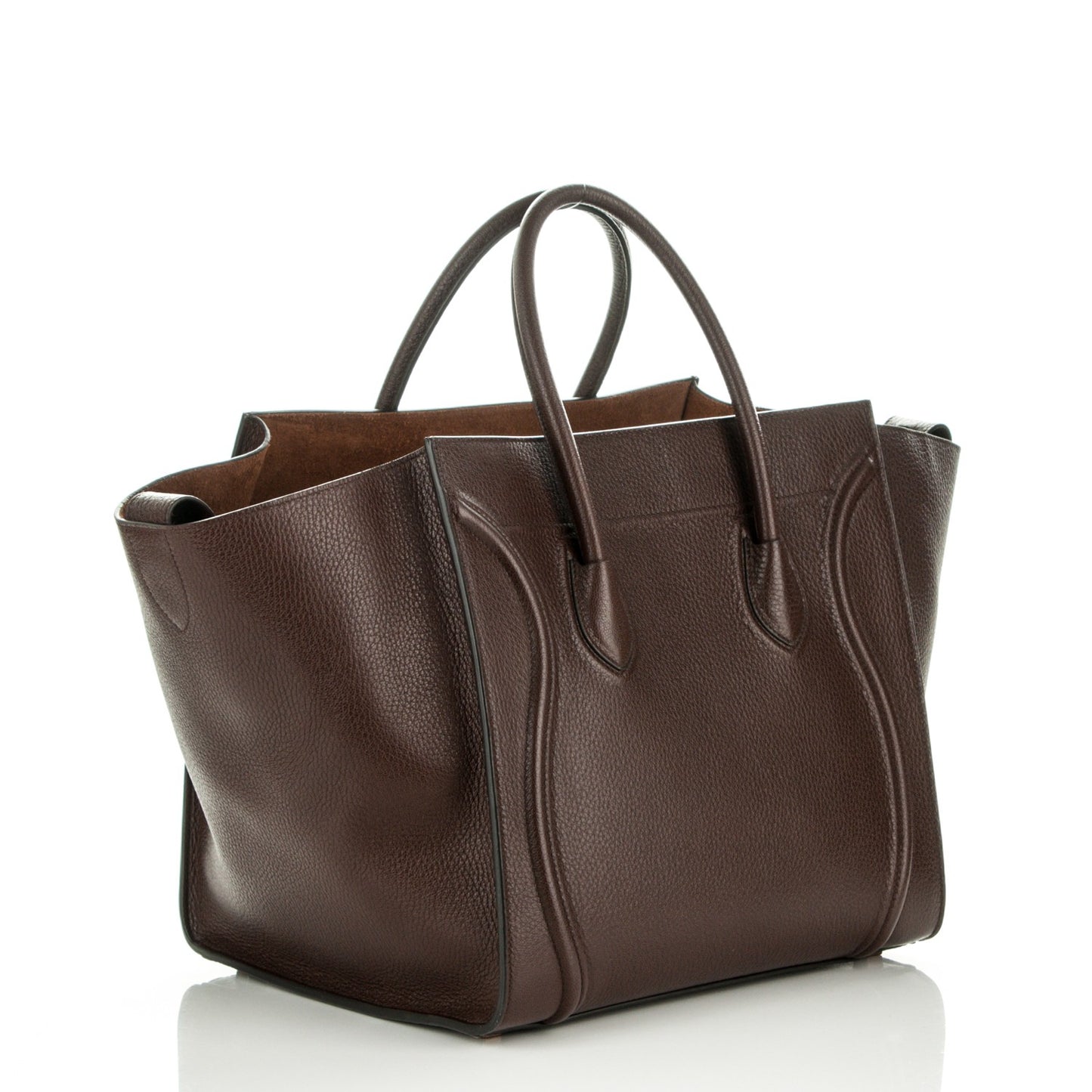 Shiny Grained Calfskin Medium Phantom Luggage Brown
