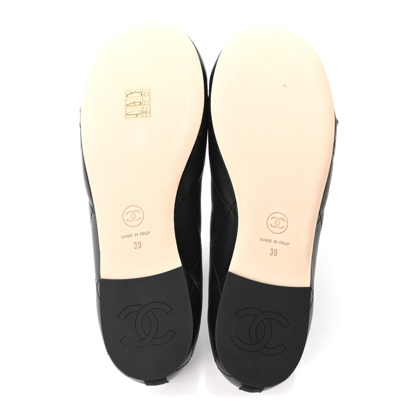 Lambskin Quilted CC Cambon Ballet Flats 39 Black White