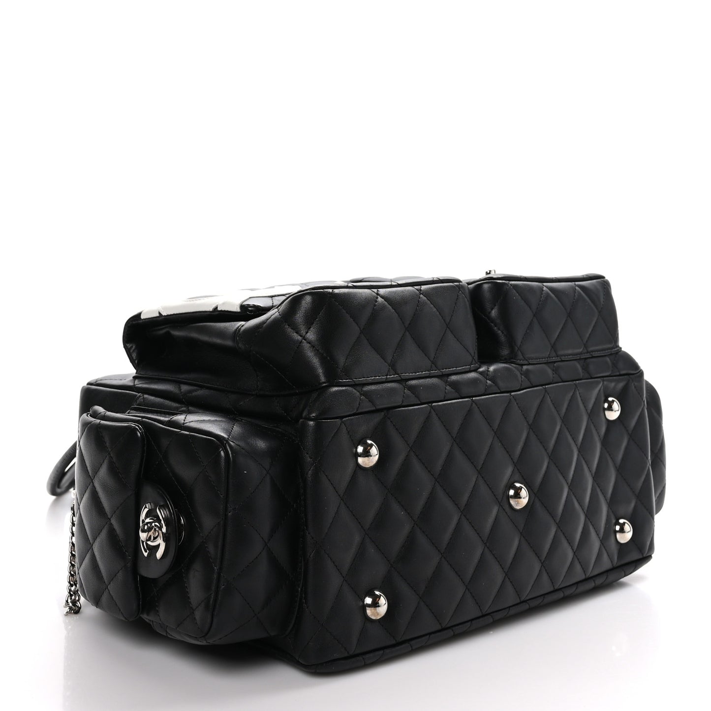 Calfskin Quilted Large Cambon Multipocket Reporter Black White