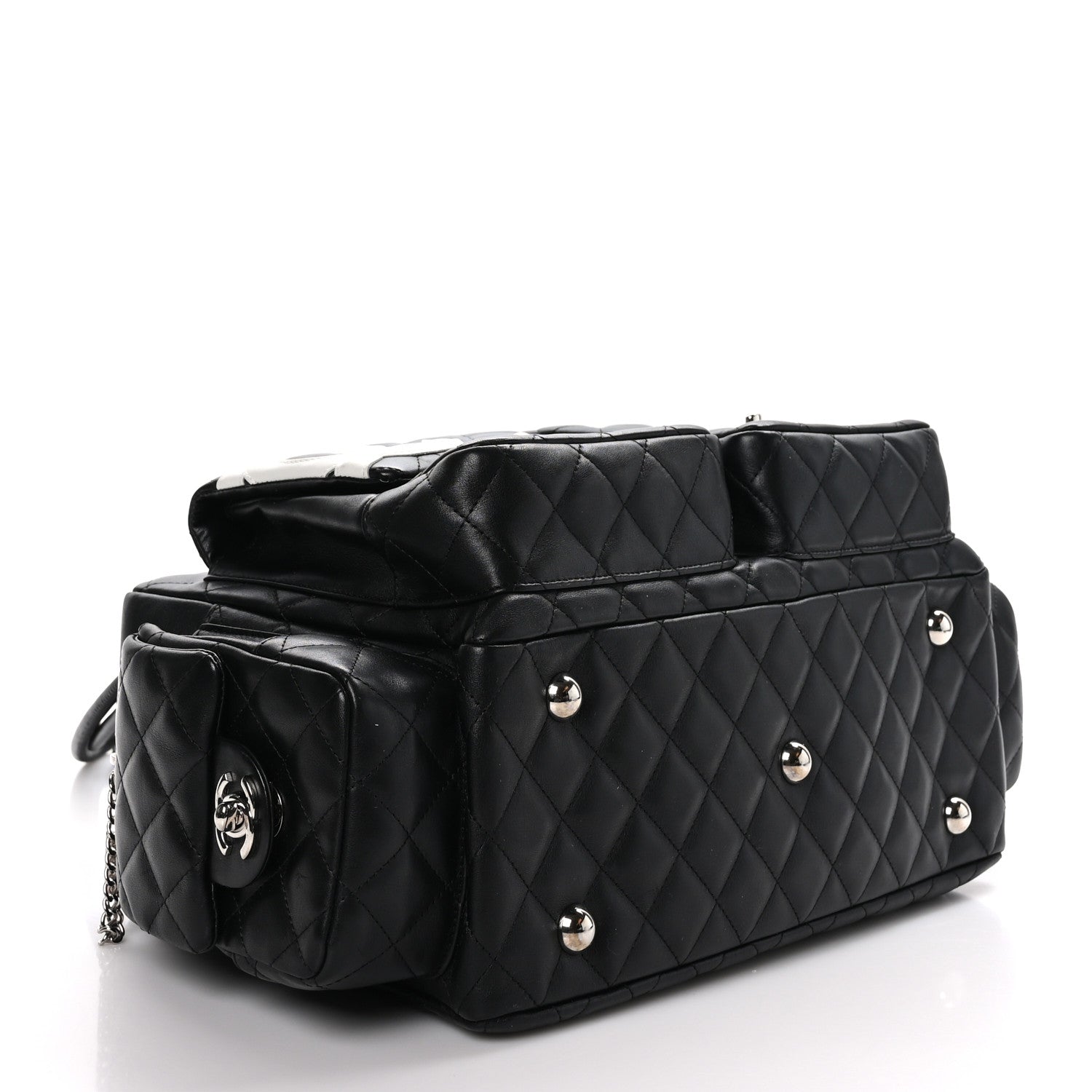 Chanel Calfskin Quilted Large Cambon Multipocket Reporter Black White 4 of 11