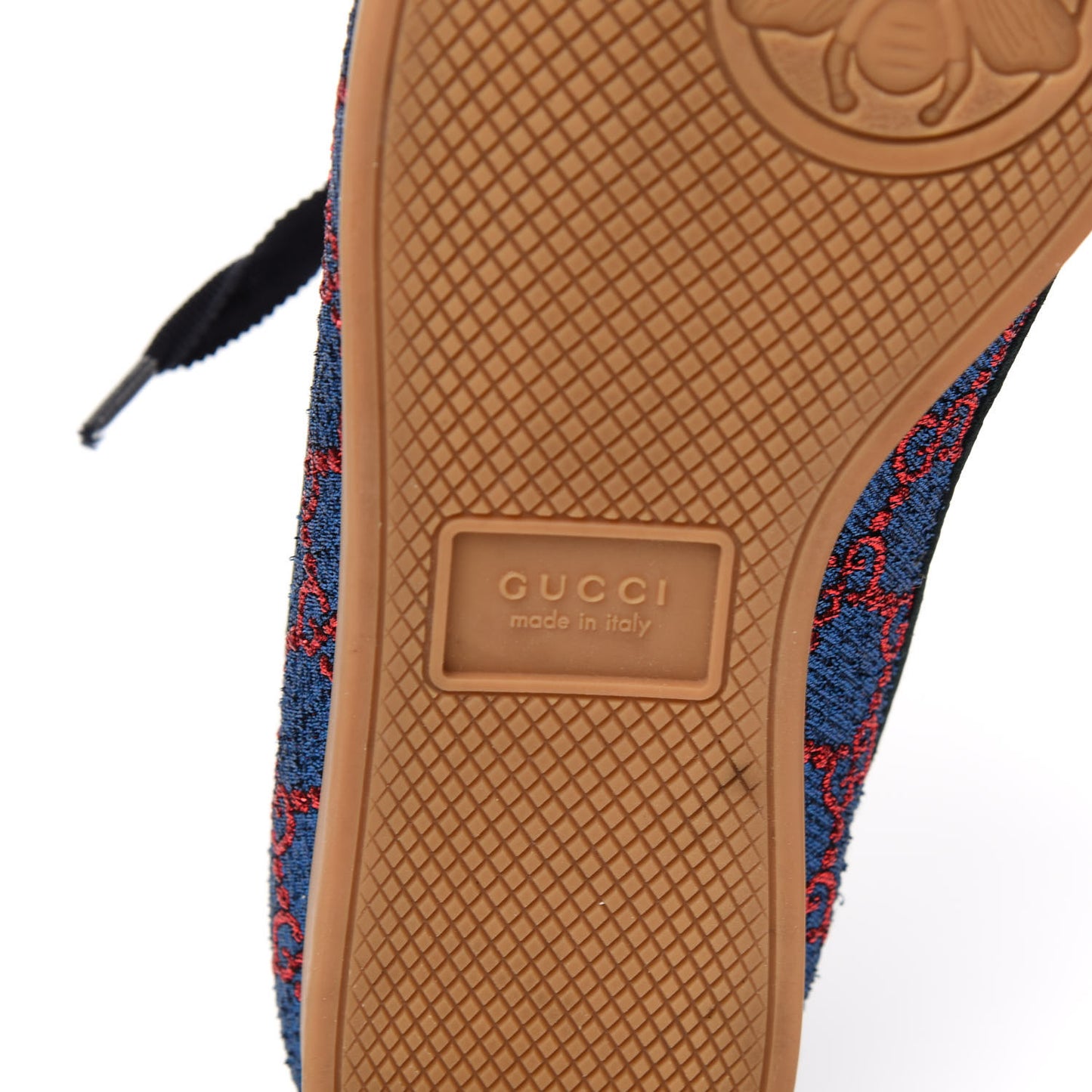 Lurex Calfskin Web GG Monogram Womens Falacer Sneakers 39.5 Iridescent Blue Iridescent Red Silver