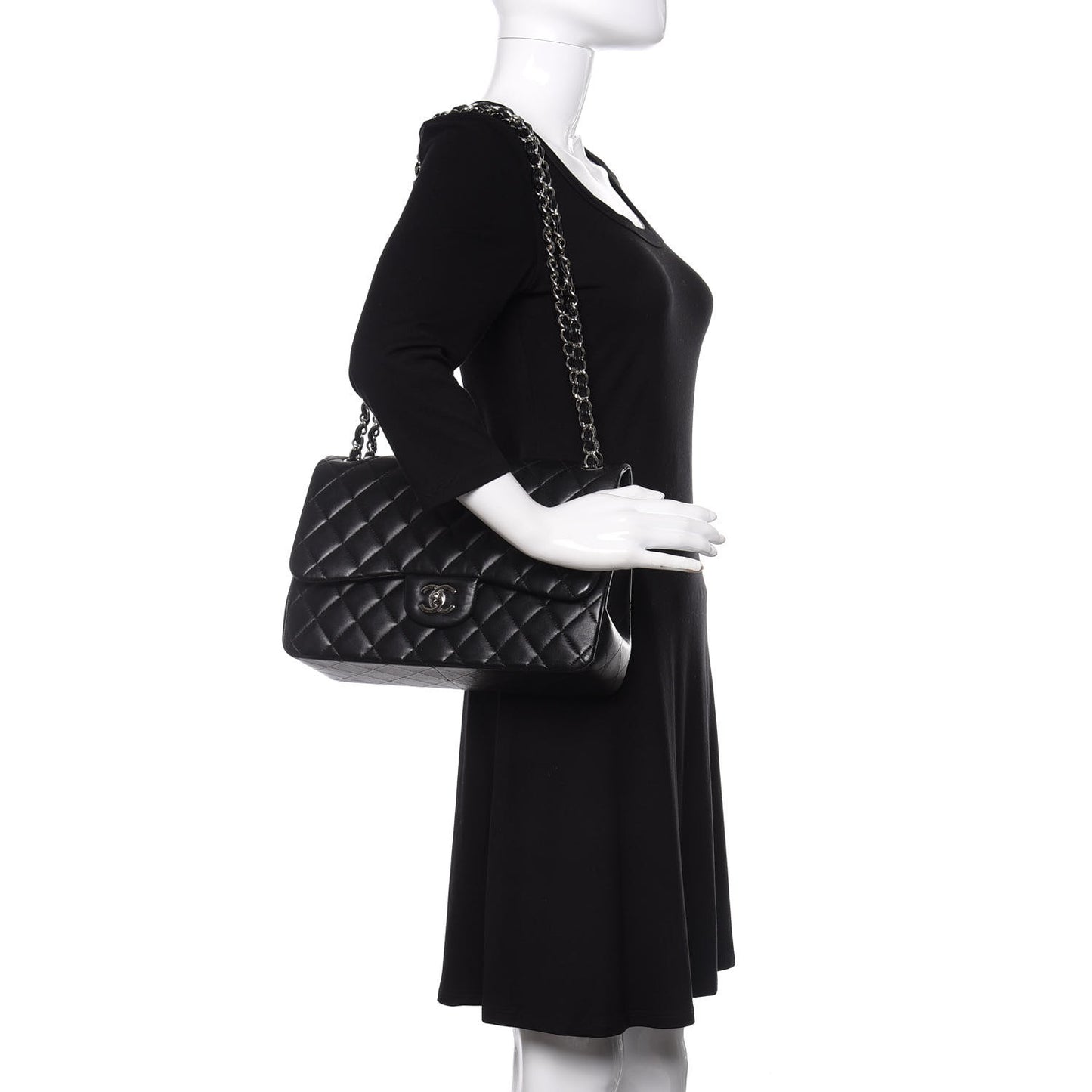 Lambskin Quilted Jumbo Double Flap Black