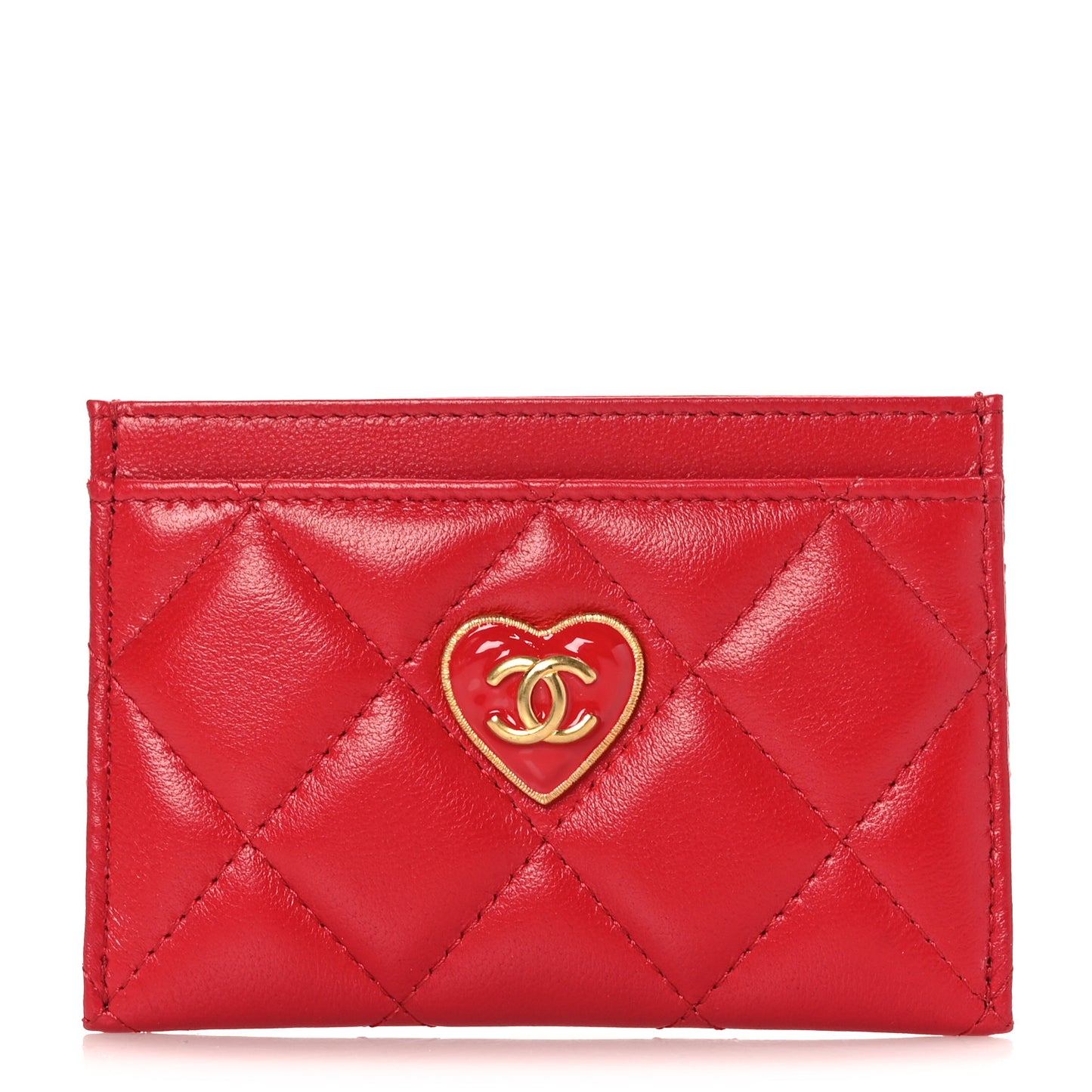 Lambskin Plexiglass Quilted Coco Love Card Holder Red