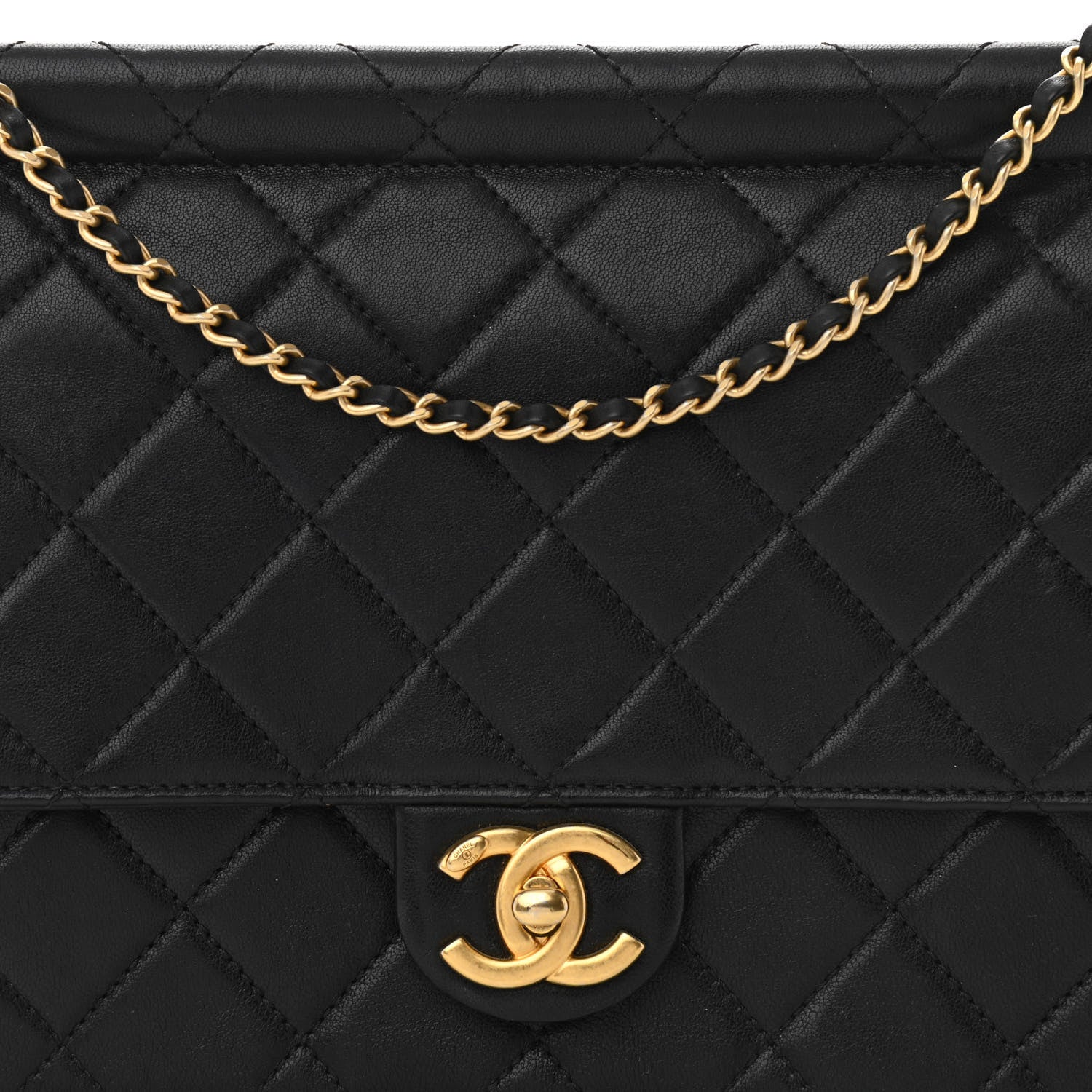 Chanel Lambskin Quilted Large Pearl Chain Flap Bag Black 8 of 10