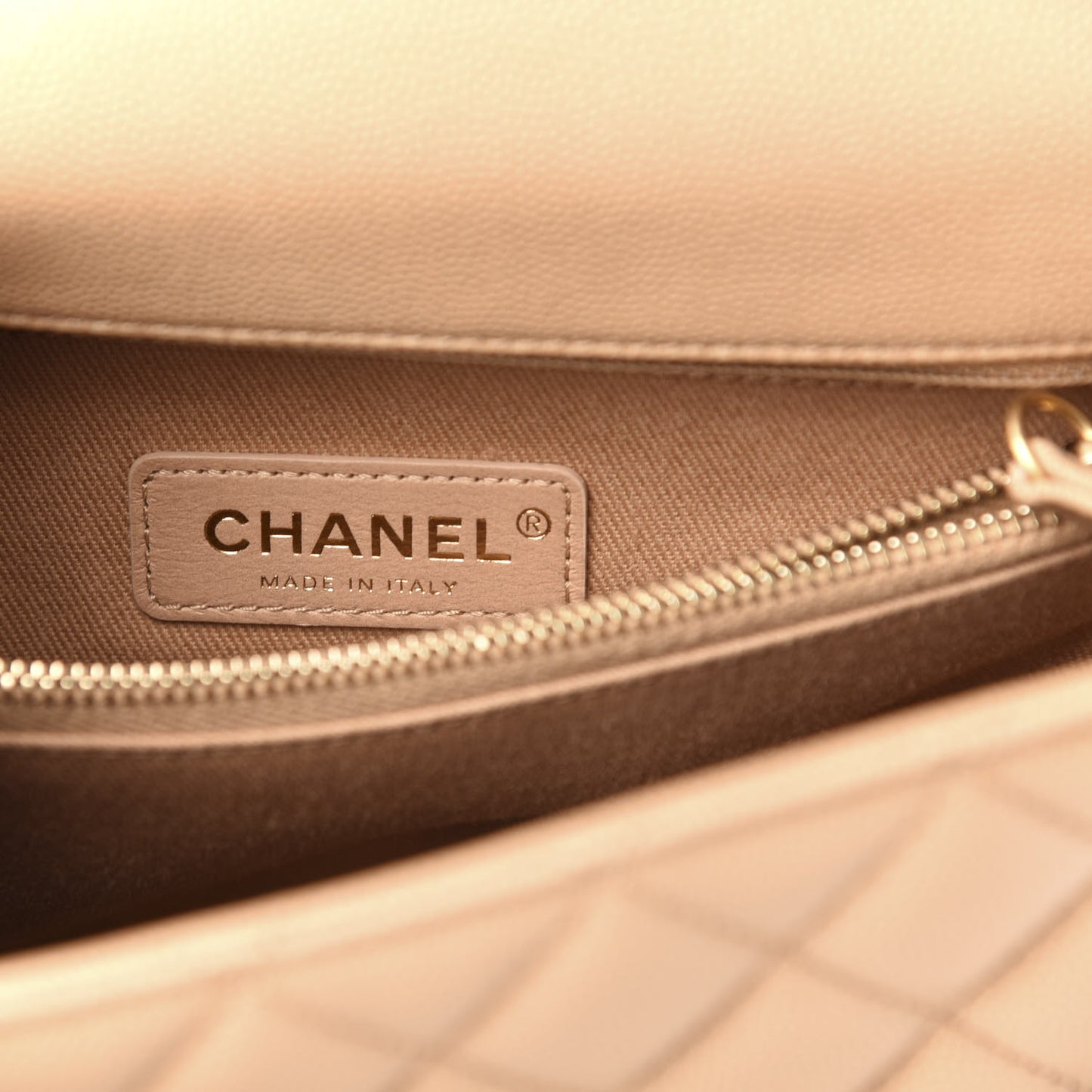 Caviar Lizard Embossed Quilted Small Coco Handle Flap Beige
