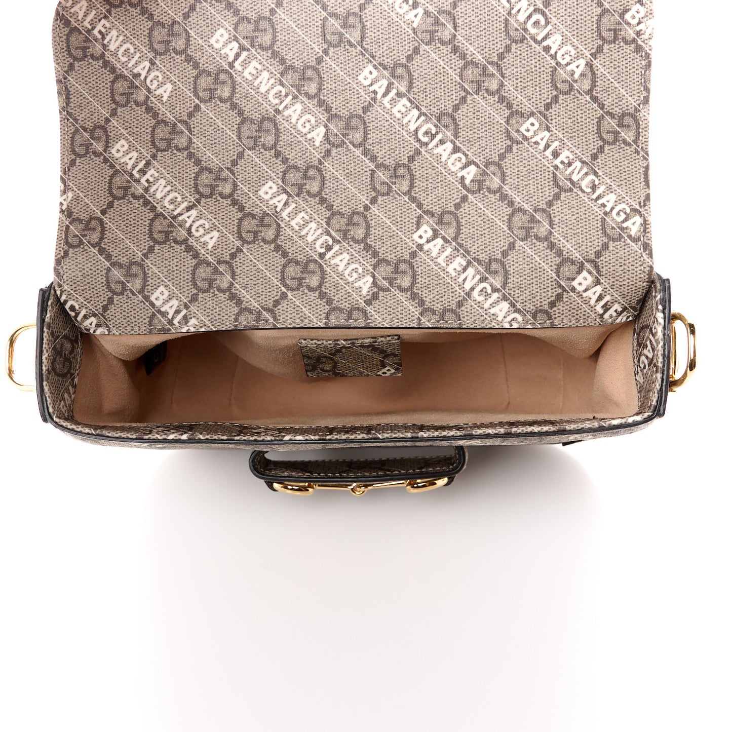X BALENCIAGA GG Supreme Monogram Logo Print Horsebit 1955 Shoulder Bag Beige Ebony