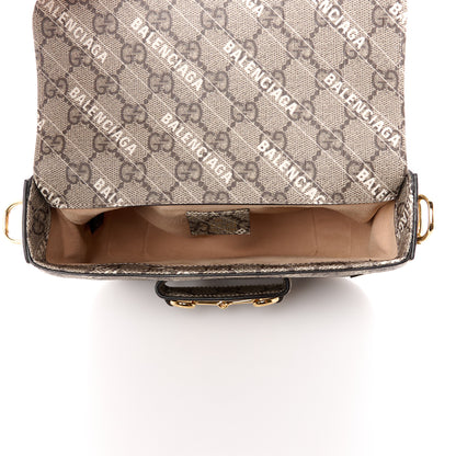 Gucci X BALENCIAGA GG Supreme Monogram Logo Print Horsebit 1955 Shoulder Bag Beige Ebony 5 of 11