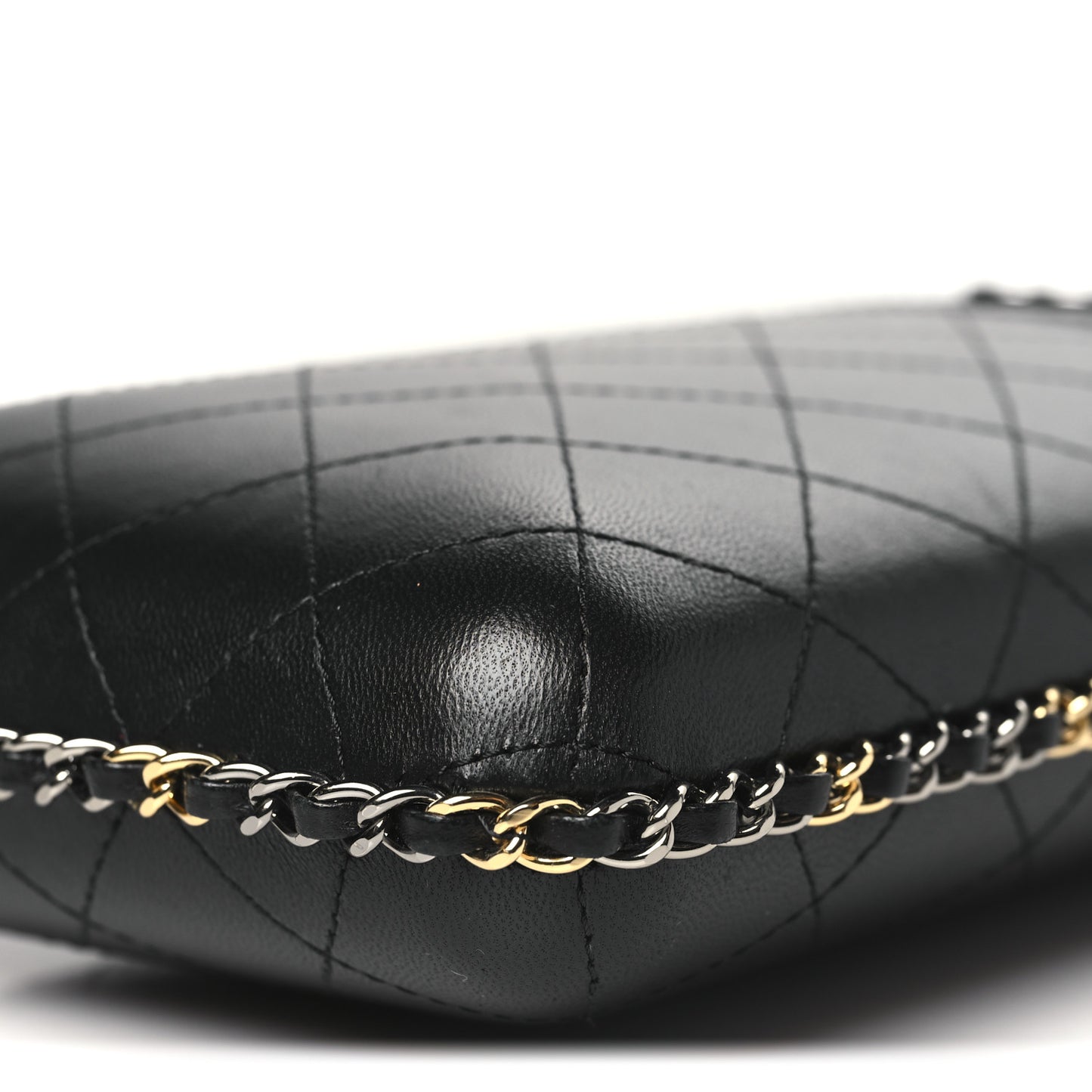 Lambskin Quilted Chain Around Phone Holder Black
