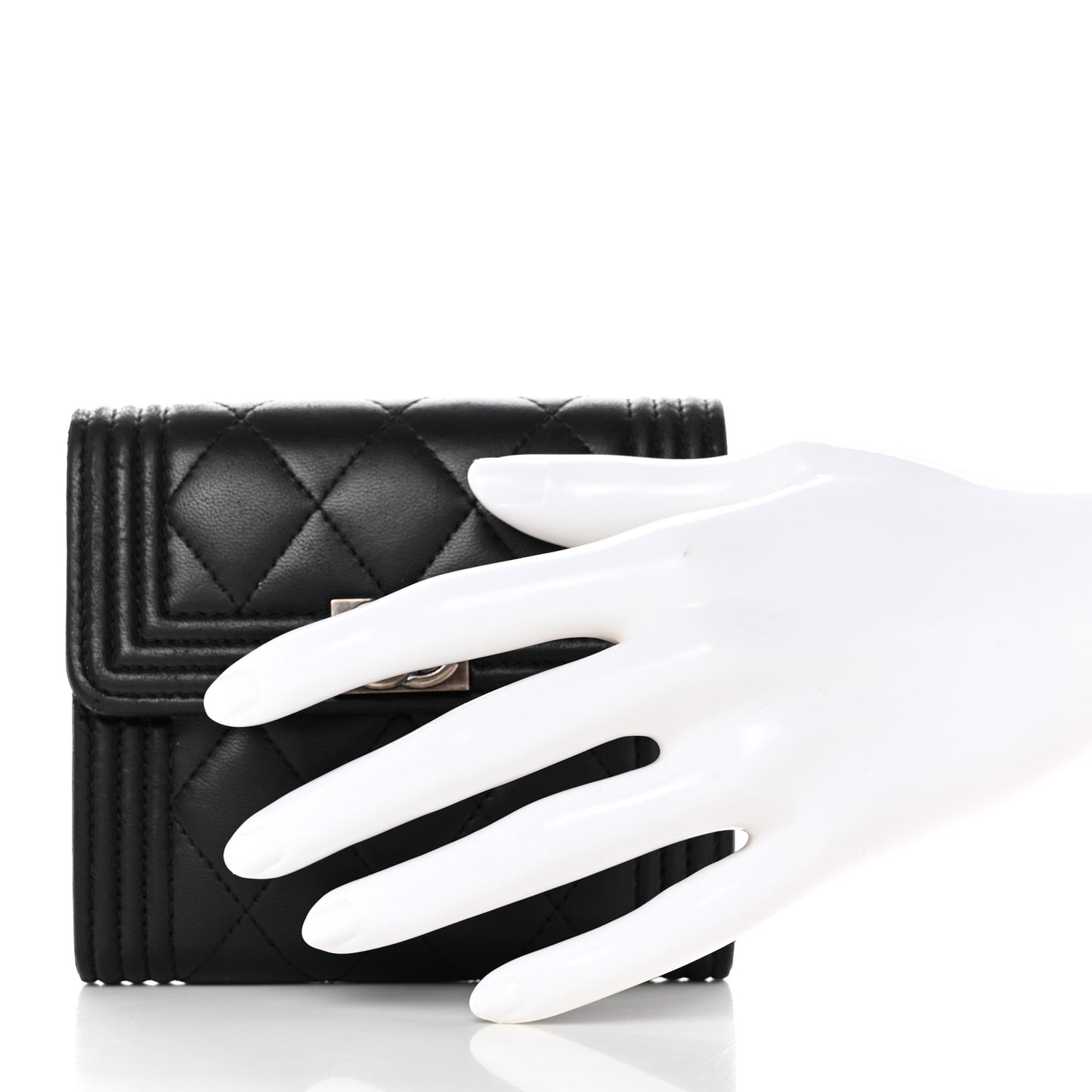 Caviar Quilted Compact Boy Wallet Black