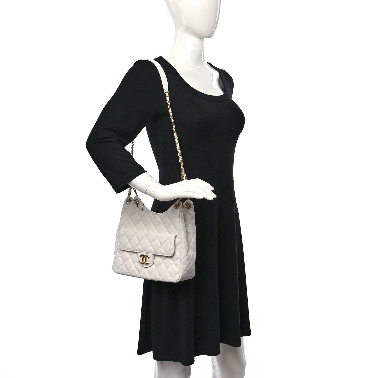 Chanel Caviar Quilted Wavy CC Hobo White 2 of 10
