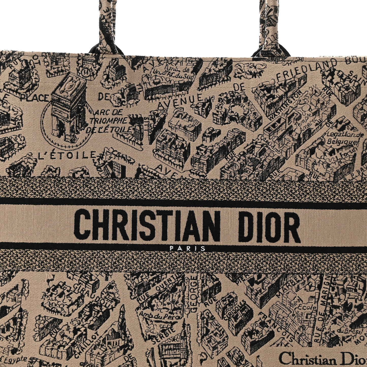 Canvas Embroidered Large Plan De Paris Book Tote Beige Black