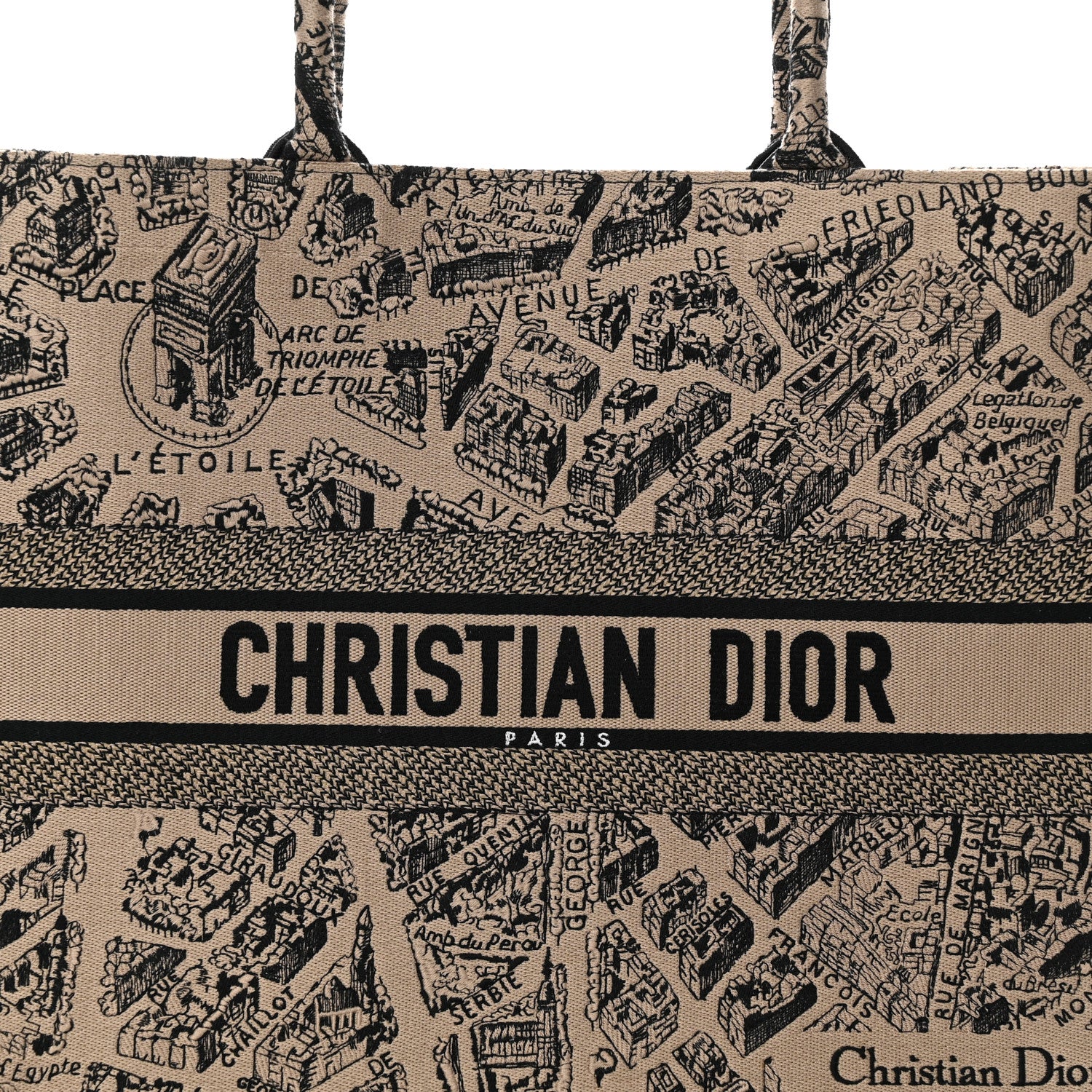 Christian Dior Canvas Embroidered Large Plan De Paris Book Tote Beige Black 8 of 10