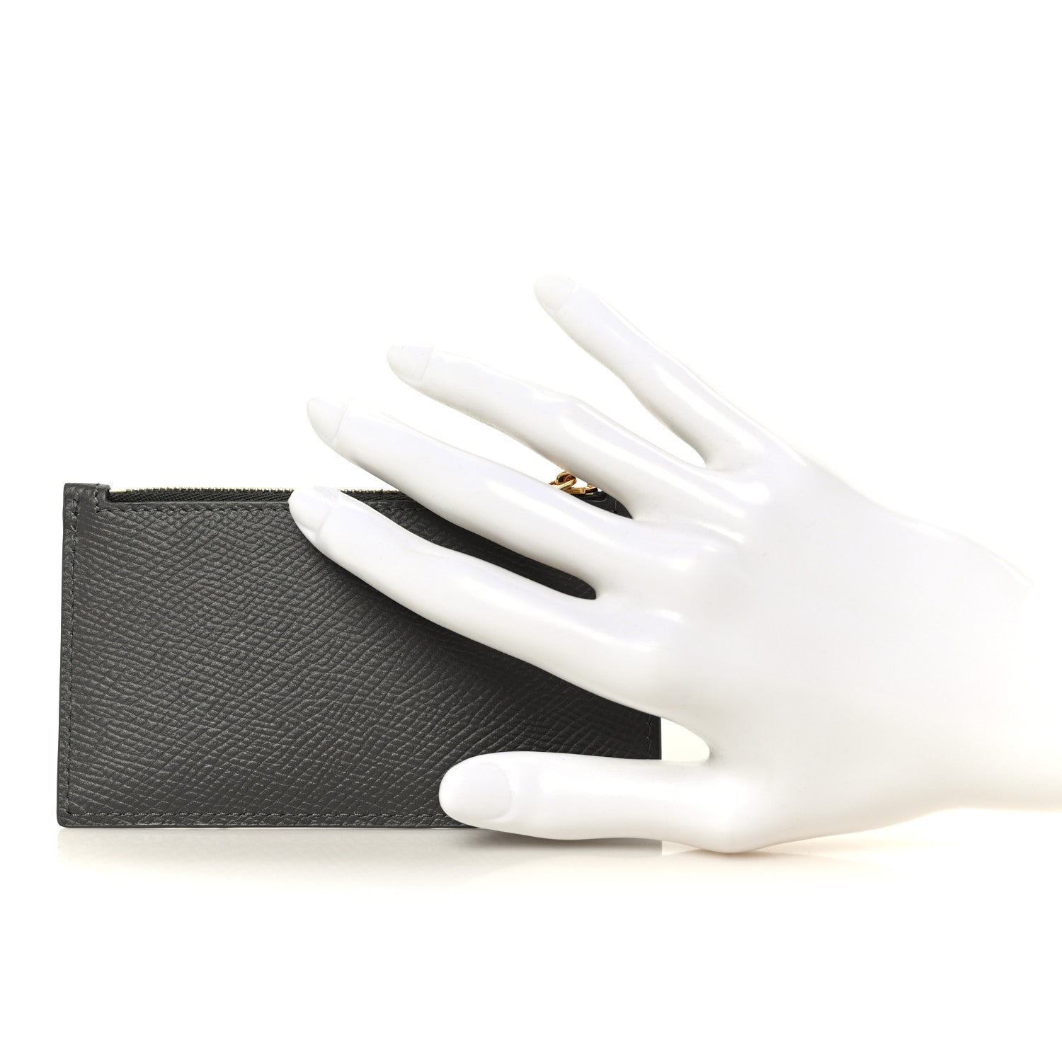 Celine Grained Calfskin Zipped Card Holder Grey 2 of 10