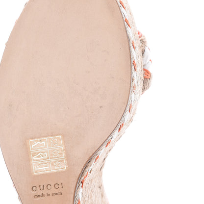 Gucci Raffia Woven Tiffany Espadrille Platform Wedge Sandals 39 Natural White Vibrant Orange 11 of 12