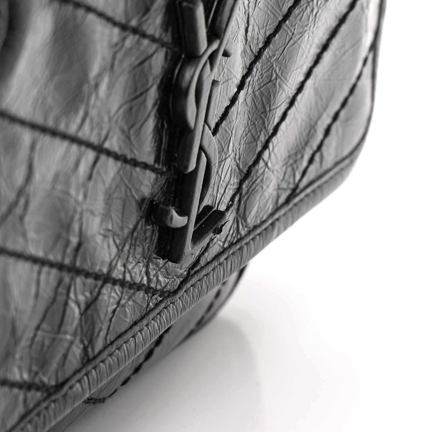 Crinkled Calfskin Matelasse Monogram Baby Niki Chain Satchel Black