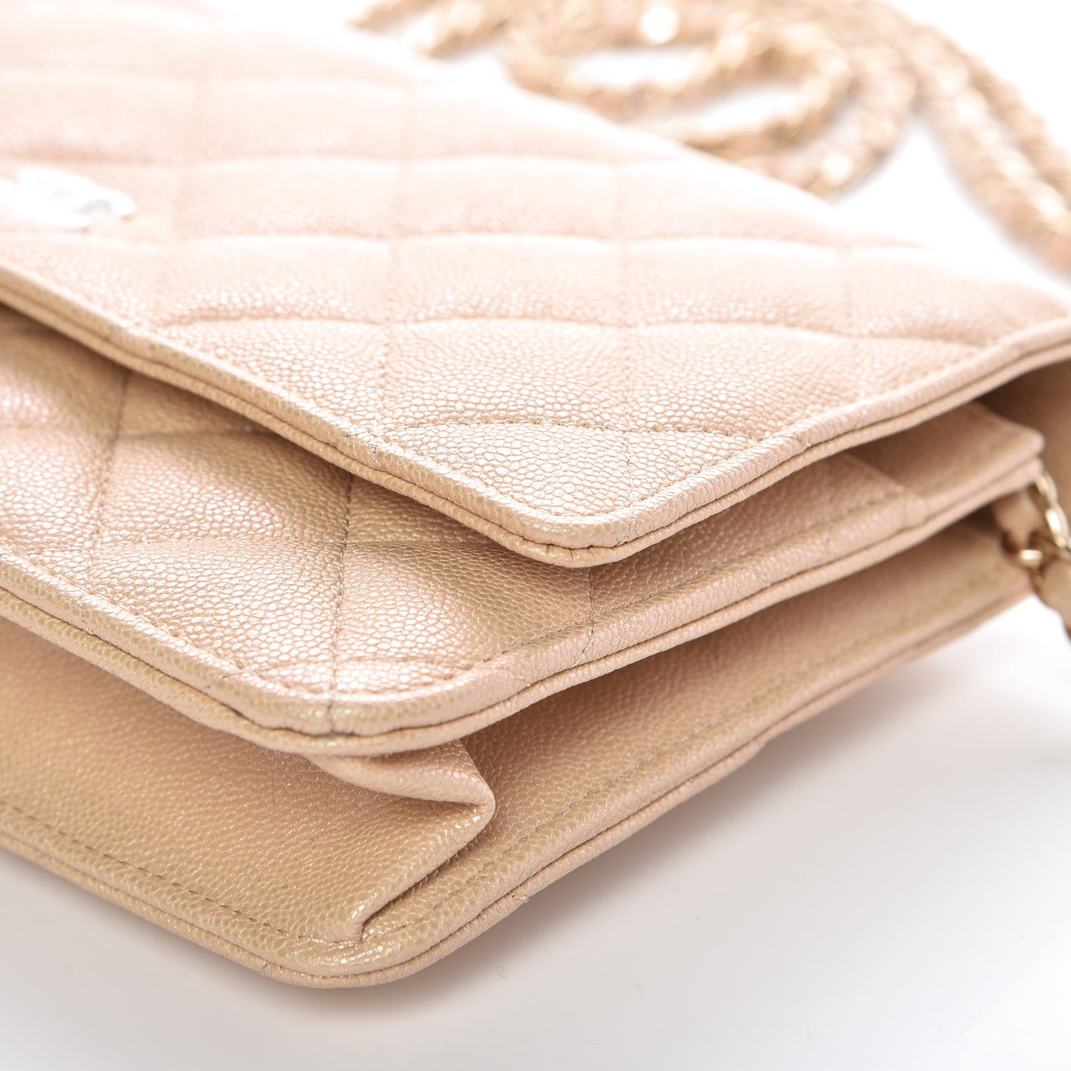 Chanel Iridescent Caviar Quilted Wallet On Chain WOC Beige 7 of 15