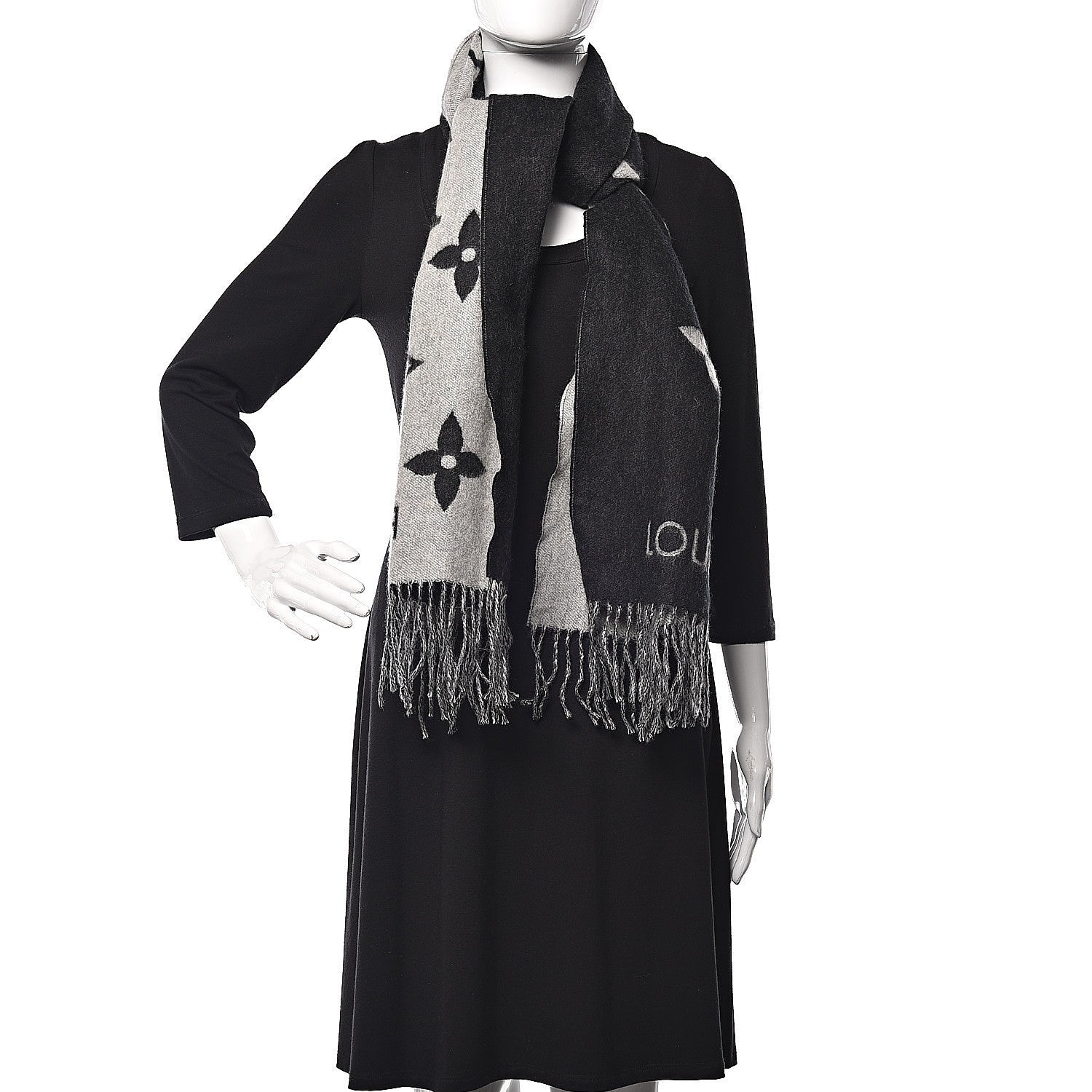 Louis Vuitton Cashmere Monogram Reykjavik Scarf Black 2 of 5