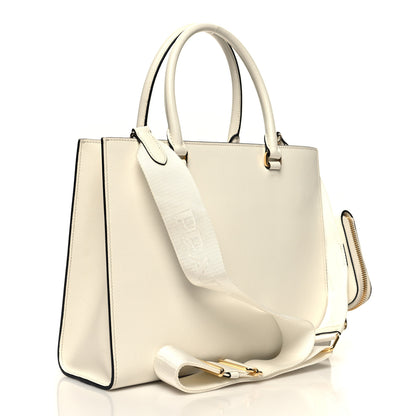 Prada Saffiano Lux Logo Embossed Medium Shoulder Tote Handbag White 3 of 9