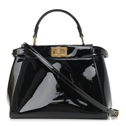 Fendi Vitello Vernice Mou Mini Peekaboo Iconic Satchel Black 1 of 10