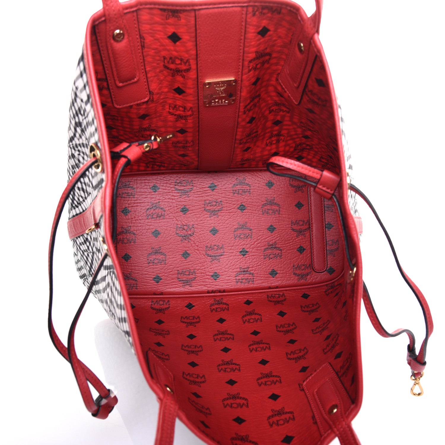 MCM Visetos Medium Liz Reversible Shopper Tote Ruby Red 10 of 16