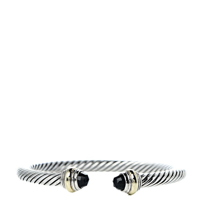David Yurman Sterling Silver 14K Yellow Gold Black Onyx 5mm Cable Classics Bracelet 1 of 5