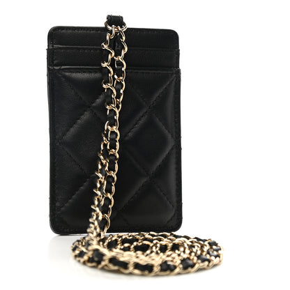 Chanel Lambskin Quilted Glitter Card Holder On Chain Black 3 of 7