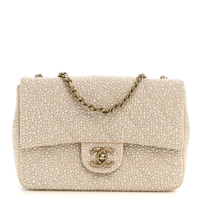 Chanel Metallic Lambskin Quilted Pearl Flap Gold White 1 of 11