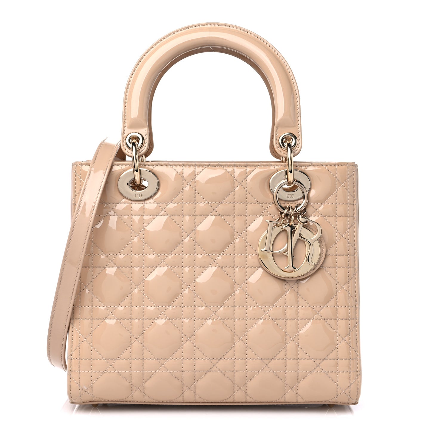 Patent Cannage Medium Lady Dior Beige