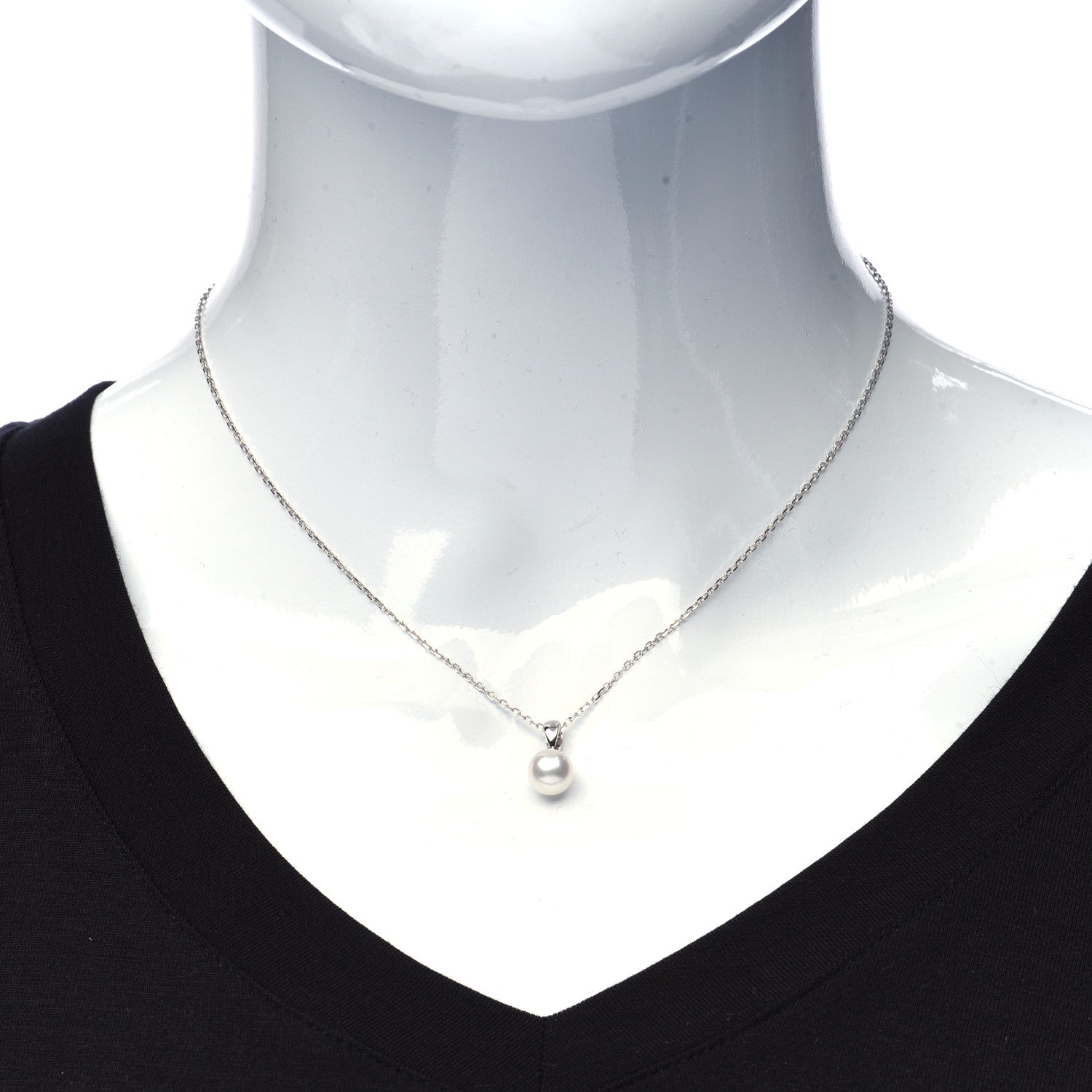 Mikimoto 18K White Gold Akoya Pearl 7.5mm Drop Pendant Necklace 2 of 7