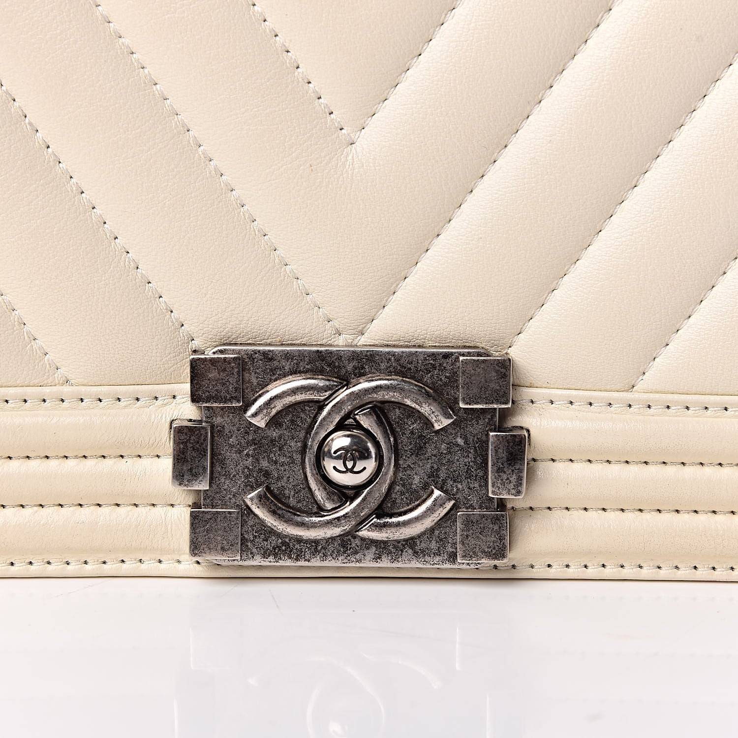 Chanel Calfskin Chevron Quilted Medium Boy Flap Ivory 9 of 13