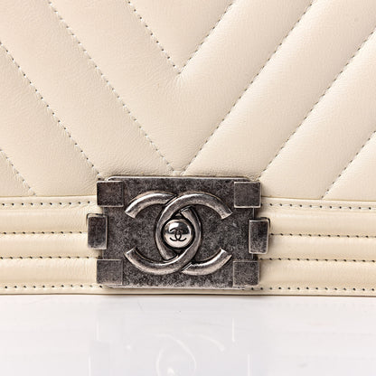 Chanel Calfskin Chevron Quilted Medium Boy Flap Ivory 9 of 13