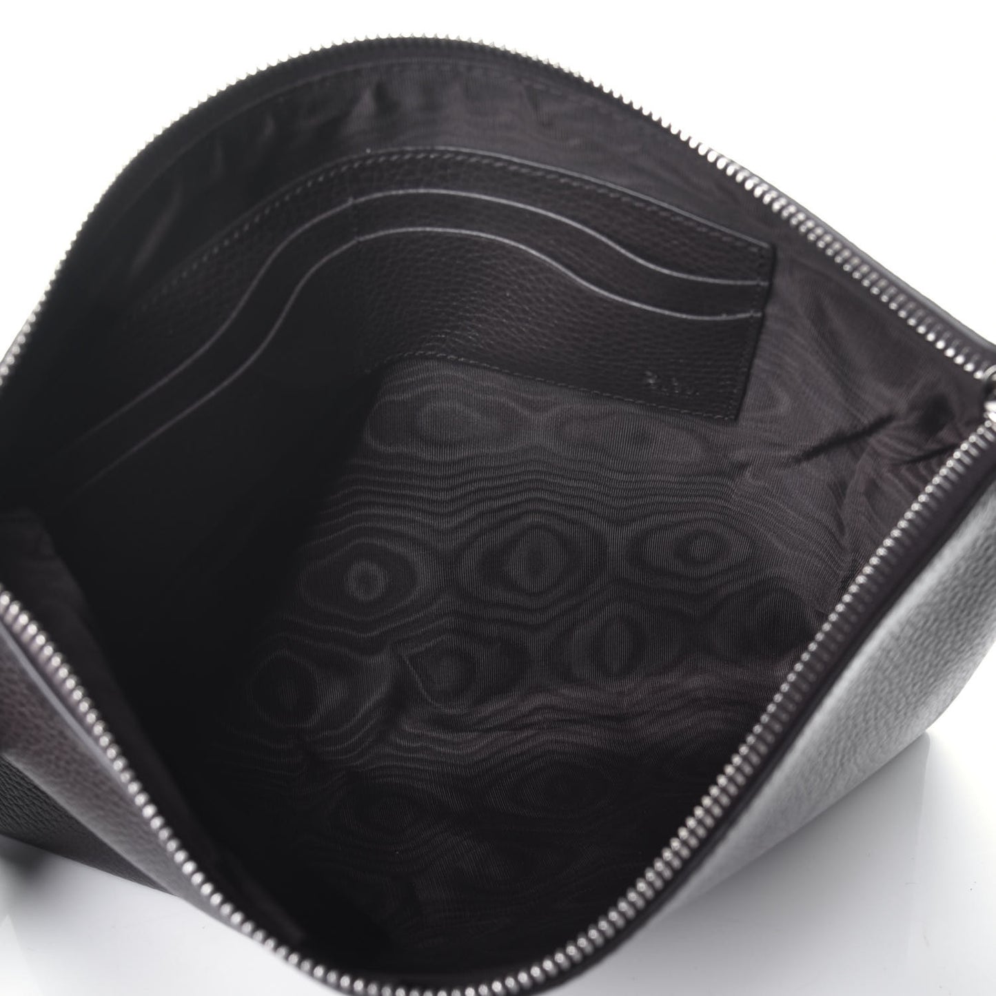 Grained Calfskin Zip Wristlet Pouch Dark Brown