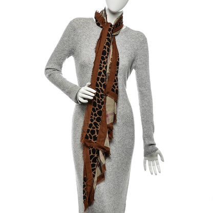 Burberry Modal Cashmere Haymarket Check Animal Print Scarf Brown 2 of 5