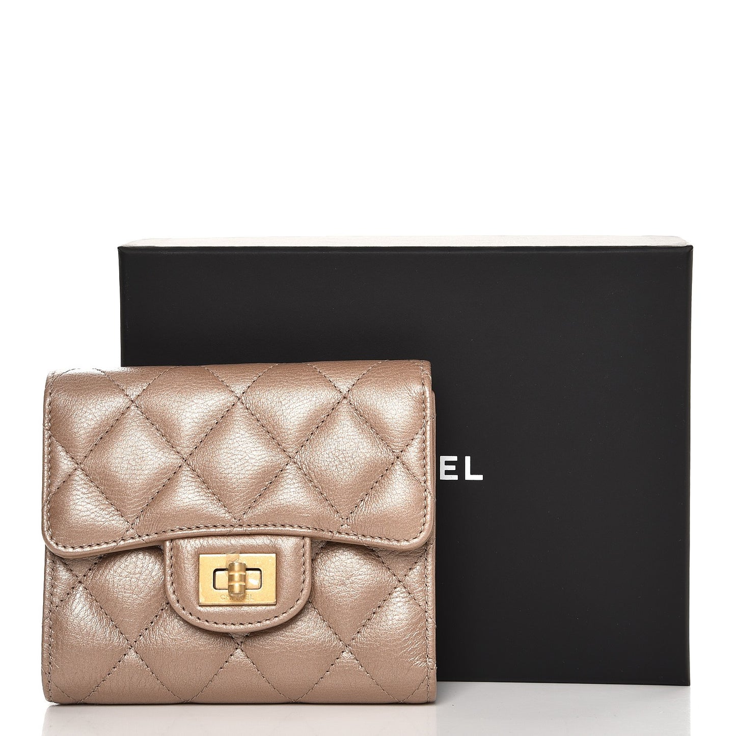 Metallic Aged Calfskin Quilted Small Reissue Wallet Gold