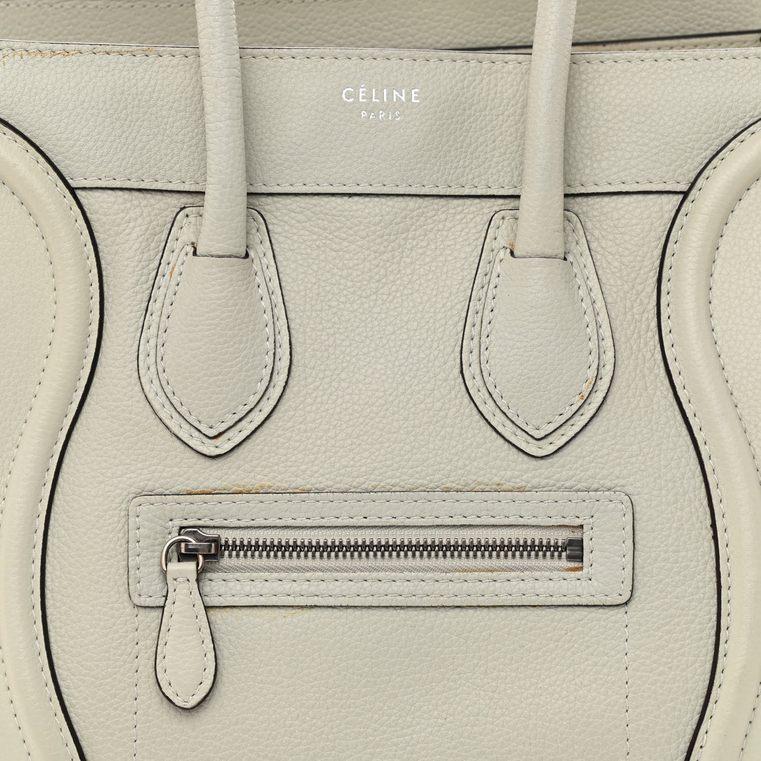Celine Drummed Calfskin Micro Luggage Chalk 8 of 24