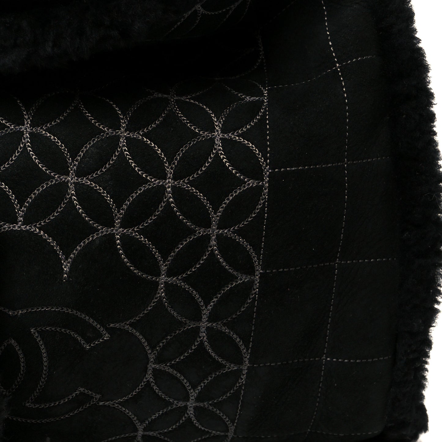 Shearling Suede Stitched CC Tote Black