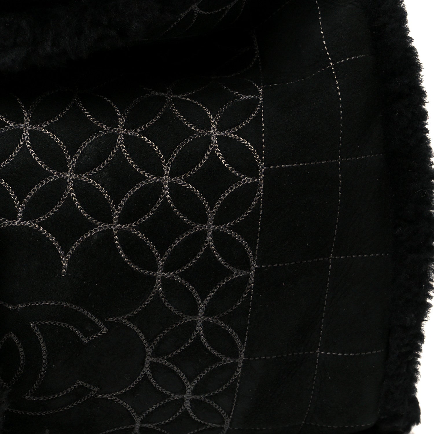 Chanel Shearling Suede Stitched CC Tote Black 9 of 12