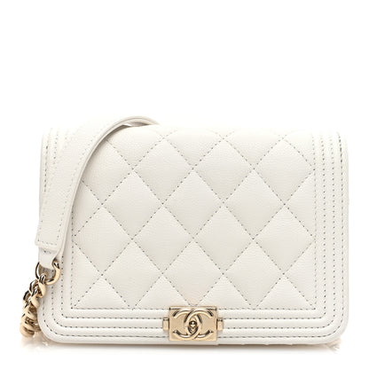 Chanel Caviar Quilted Mini Boy Wallet On Chain WOC White 1 of 10