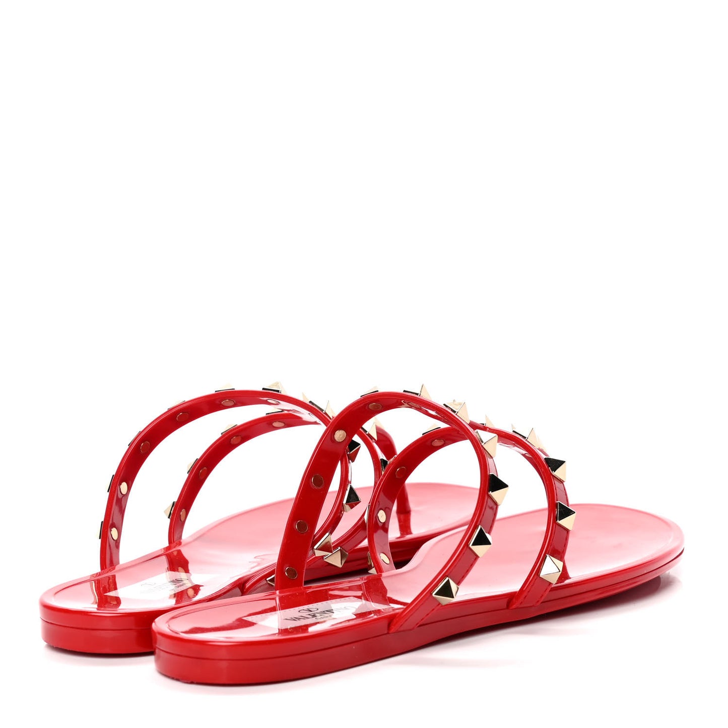 PVC Jelly Rockstud Caged Flat Thong Sandals 38 Rouge Pur